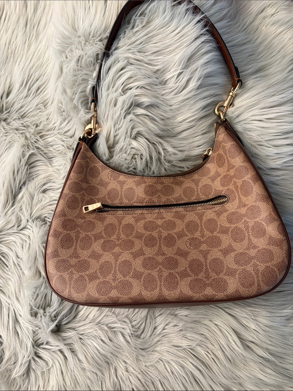 Coach Tan Signature Canvas Crescent Hobo with Gold Hardware - Picture 3 of 4